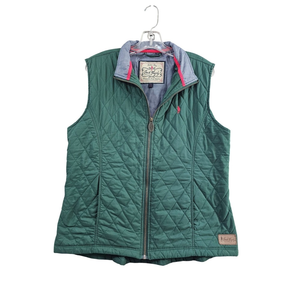 Jack Murphy Quilted Vest Womens 14 Green Solid Diamond Quilt Full Zip Sleeveless